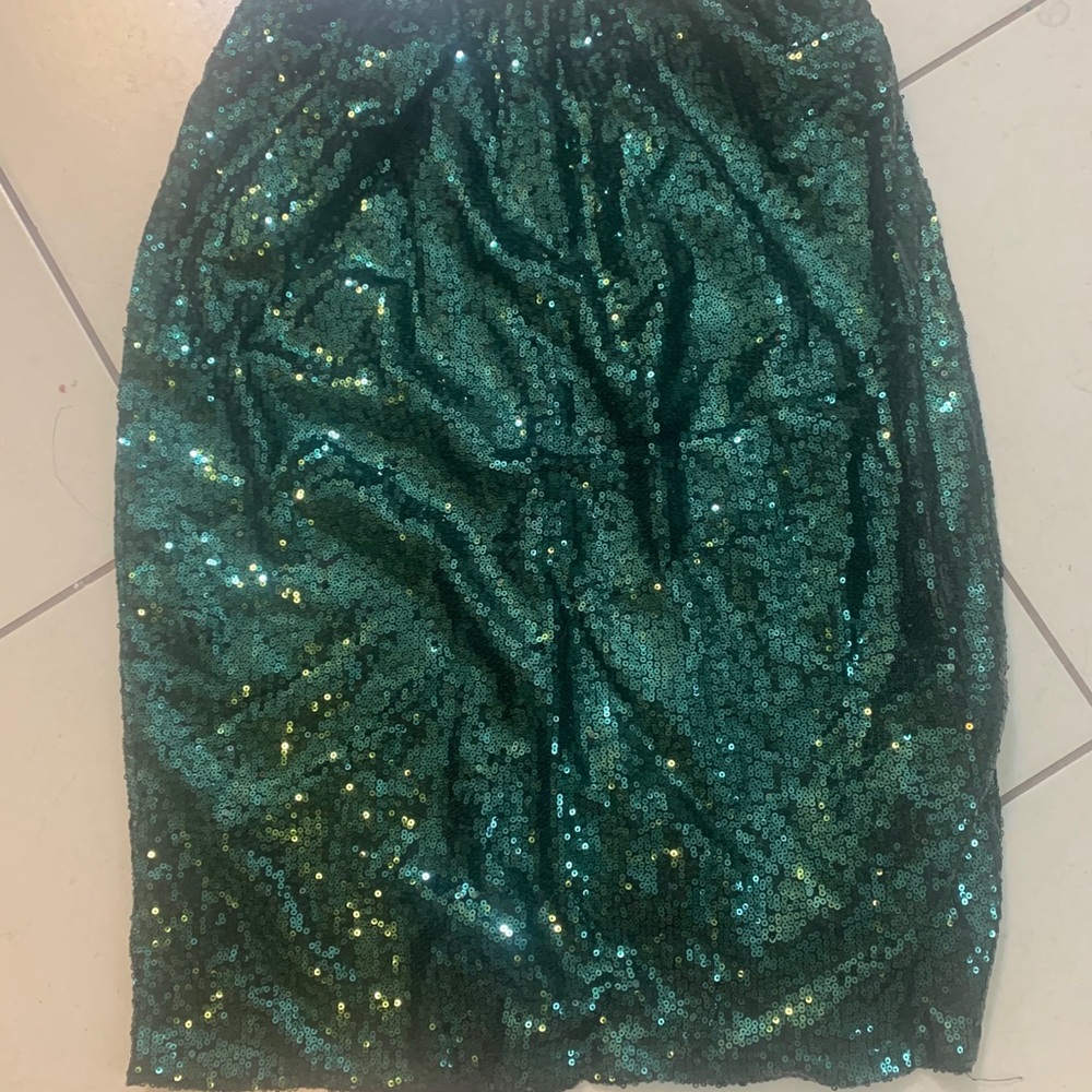 Green sequin pull on pencil skirt L